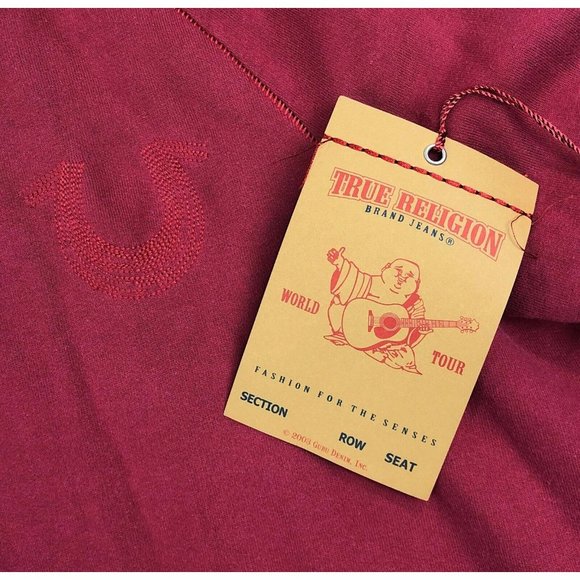 True Religion Atwater Village Hoodie Sweatshirt Mens Medium Red Pullover USA - Picture 8 of 12